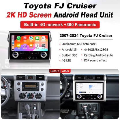 13 inch Android Car Radio for Toyota Land Cruiser FJ 2007-2024 Climate Control Panel Multimedia Player Stereo Replacement