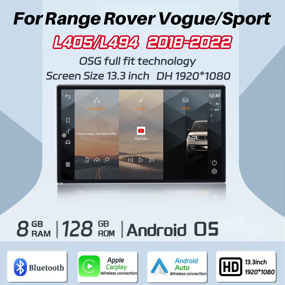 13.3 inch Android Car Radio for Range Rover Vogue/Sport L494 L405 2018-2022 CarPlay Multimedia Player Stereo Replacement