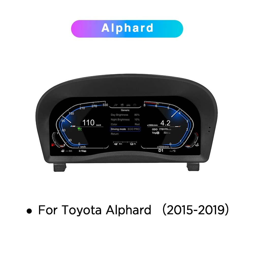 12.3" LCD Digital Cluster For Toyota Alphard 2008-2019 Linux Digital LCD Dashboard Instrument Gauge Cluster