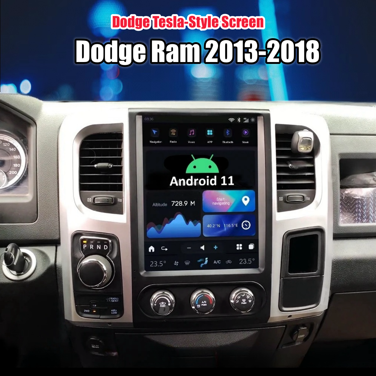 Dodge Ram 2013-2019 Stereo Replacement Tesla-Style 2K IPS Screen Built-in Carplay/Android Auto