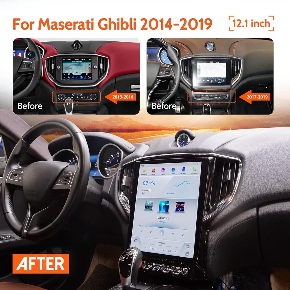 12.1 inch Android Car Radio for Maserati Ghibli 2014-2019 Stereo Replacement Tesla-Style Screen Built-in Carplay/Android Auto