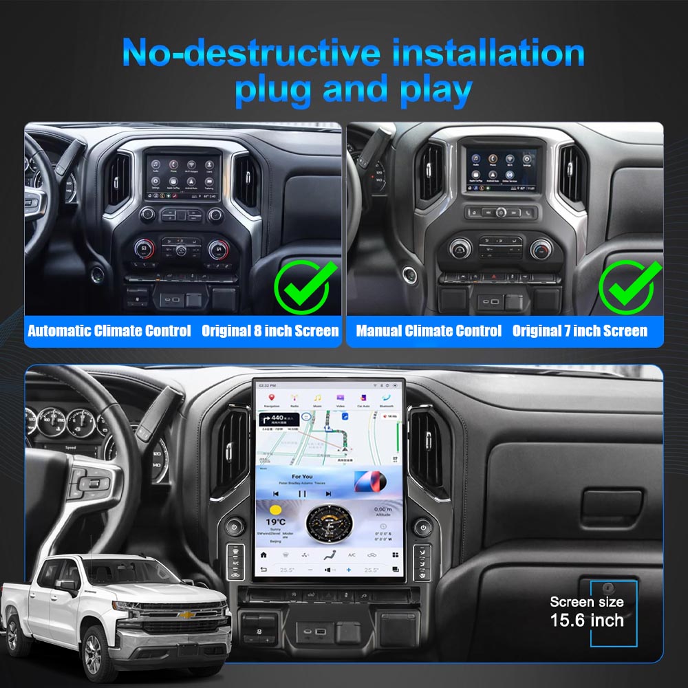 Chevrolet Silverado GMC Sierra 2019-2023 Android 13 IPS 2K Touch Screen GPS Navigation Video Player Support Carplay