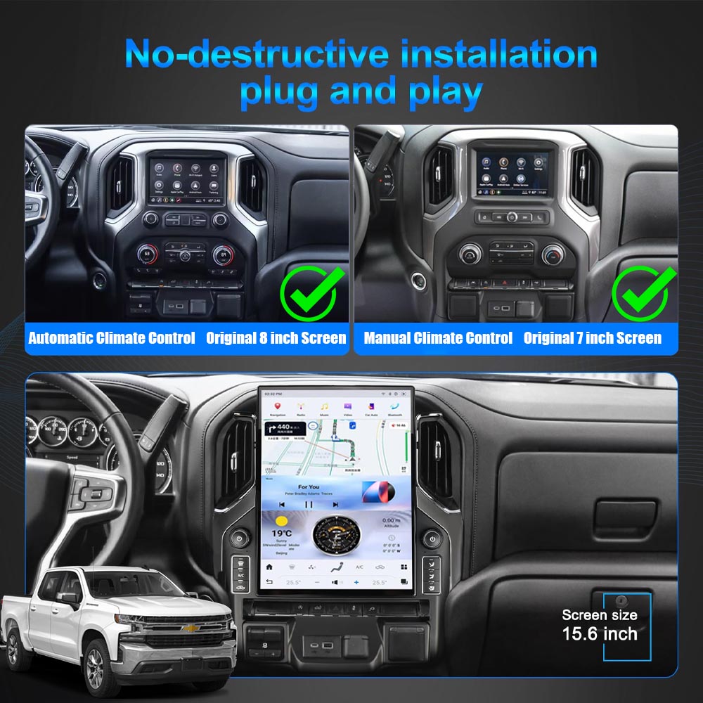 Chevrolet Silverado GMC Sierra 2019-2024 Android 13 IPS 2K Touch Screen GPS Navigation Video Player Support Carplay