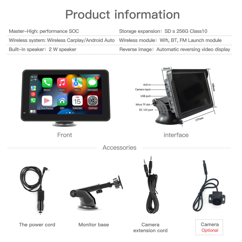 Carlinklife 7 Inch Wireless CarPlay Android Auto Touch Screen Car Radi ...