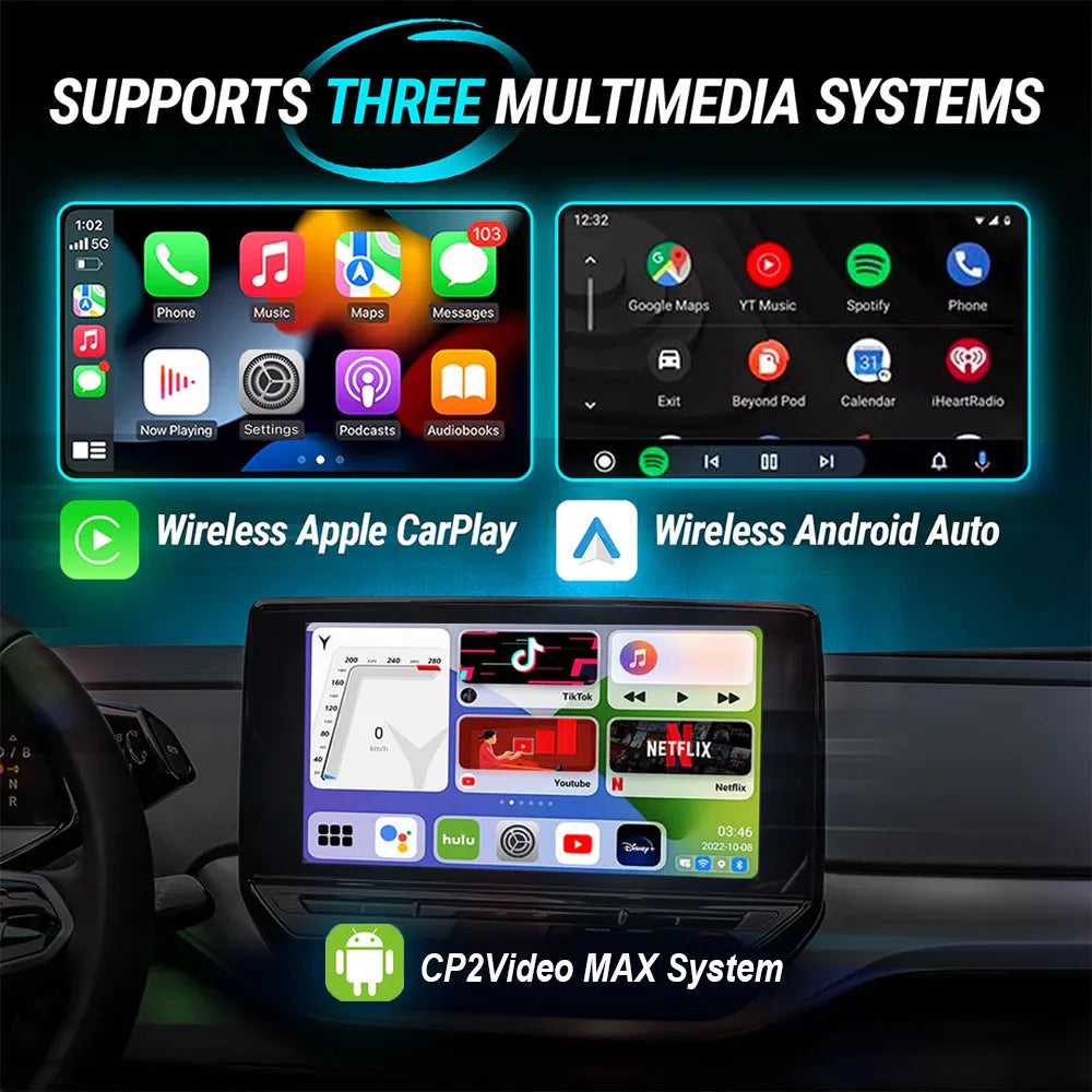 Carlinklife Magic Box 2.0 - Wireless CarPlay/ Android Auto Adapter Streaming Multimedia AI Box - CP2Video MAX