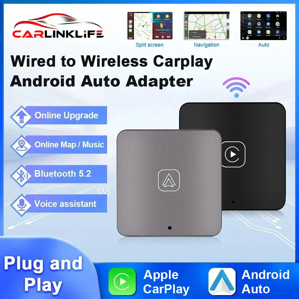 Carlinklife Wireless Apple CarPlay Android Auto Adapter USB Dongle Plug & Play
