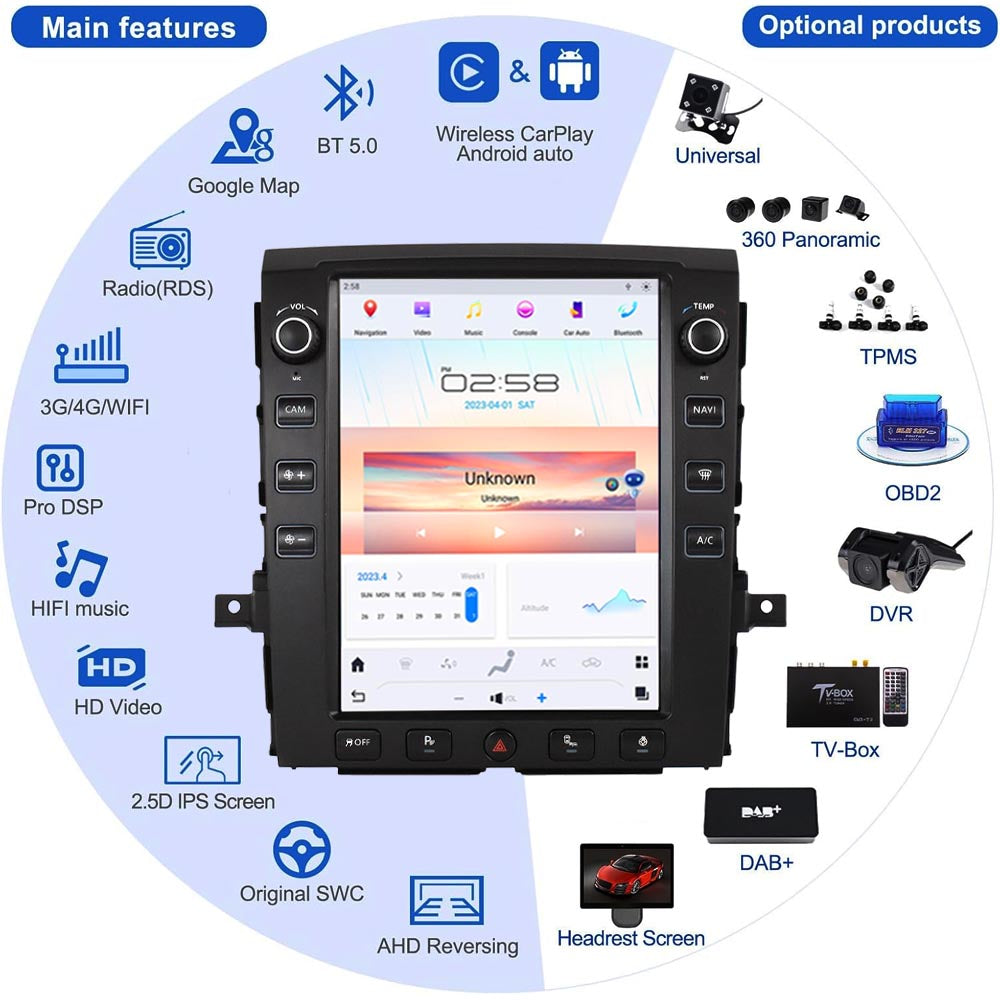 12.1 inch Car Radio for Nissan Titan 2016-2019 Stereo Replacement Tesla-Style Screen GPS Navigation Multimedia Player