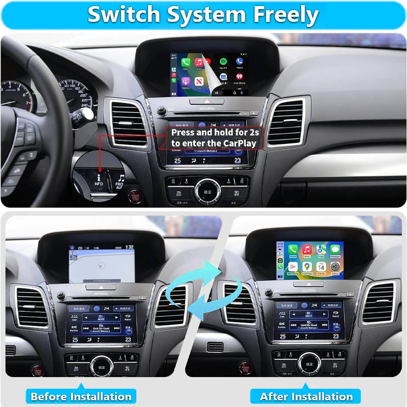 Wireless Apple CarPlay Android Auto For Acura MDX RDX TLX ILX RLX Honda Odyssey 2013-2019 Dual-Screen Models CarPlay Retrofit Module