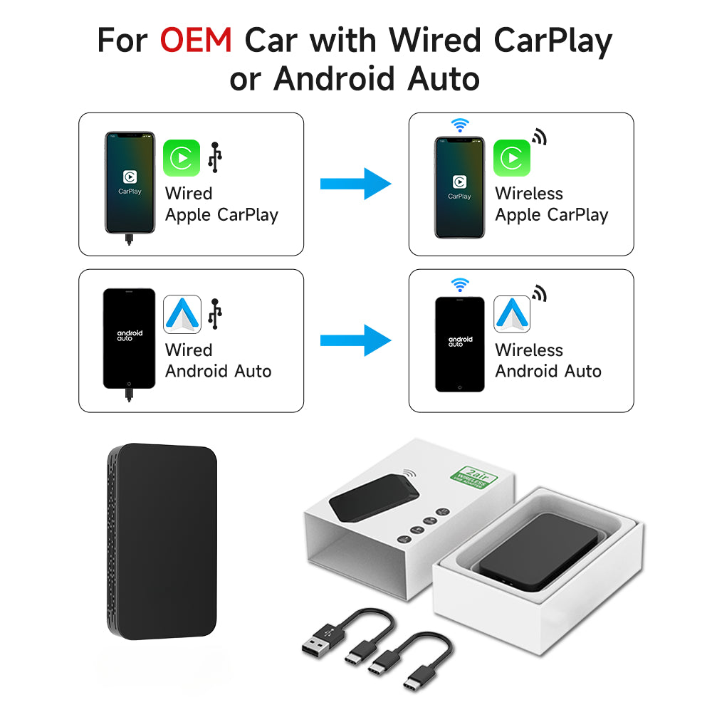 Carlinklife 5.0 2-in-1 Wireless CarPlay Android Auto Adapter for Cars with Factory Wired CarPlay & Wired Android Auto