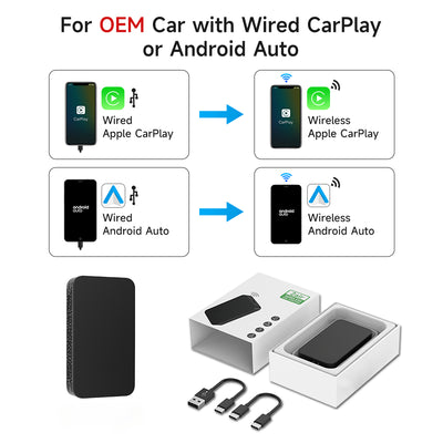 Carlinklife 5.0 2-in-1 Wireless CarPlay Android Auto Adapter for Cars with Factory Wired CarPlay & Wired Android Auto