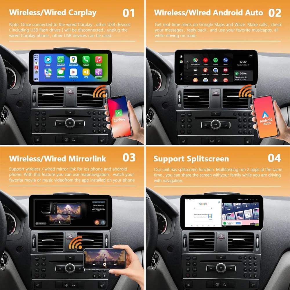 Android 13 Car Radio Touchscreen 12.3'' Car Stereo for Mercedes Benz C Class W204 GLK X204 2008-2015