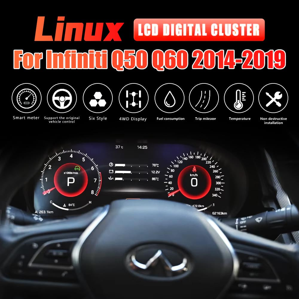 LCD Digital Cluster For Infiniti Q50 Q60 2014-2019 Linux Digital LCD Dashboard Instrument Gauge Cluster