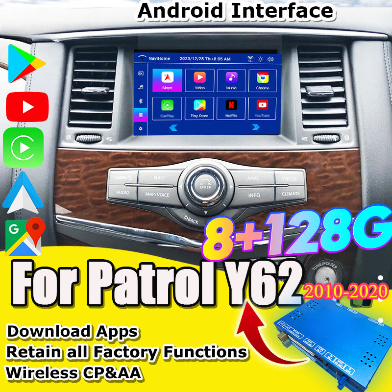 Wireless CarPlay Android Infotainment Module for Nissan Patrol Y62 QX60 Pathfinder R52 2010-2020  with NetFlx, Google Play