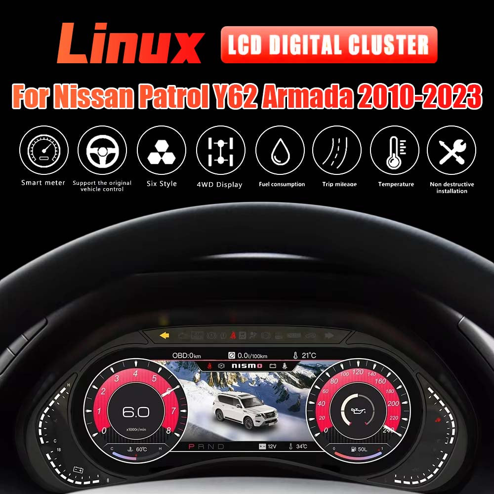 LCD Digital Cluster For Nissan Patrol Y62 Armada 2010-2023 Linux Digital LCD Dashboard Instrument Gauge Cluster