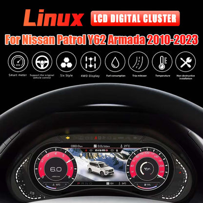 LCD Digital Cluster For Nissan Patrol Y62 Armada 2010-2023 Linux Digital LCD Dashboard Instrument Gauge Cluster