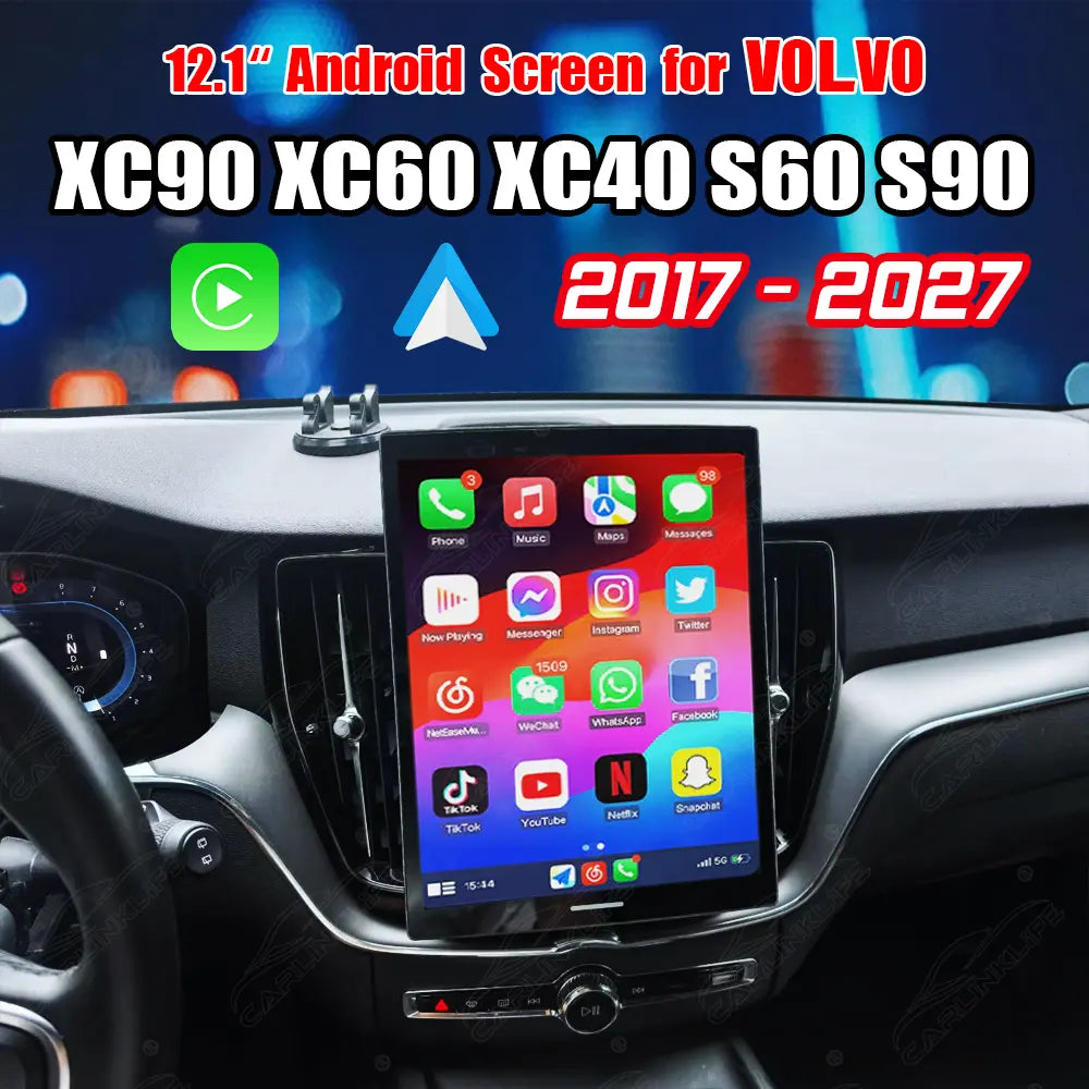 Volvo XC90 XC60 XC40 S60 S90 V60 V90 (2017-2027) 12.1" Android Car Screen Upgrade with Wireless CarPlay & Android Auto