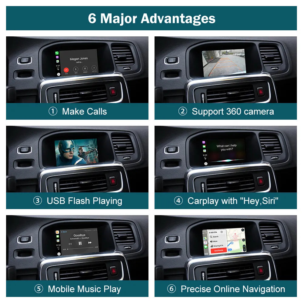 Wireless Apple CarPlay/Android Auto Upgrade Module for Volvo XC60 S60 V40 V60 2011-2019