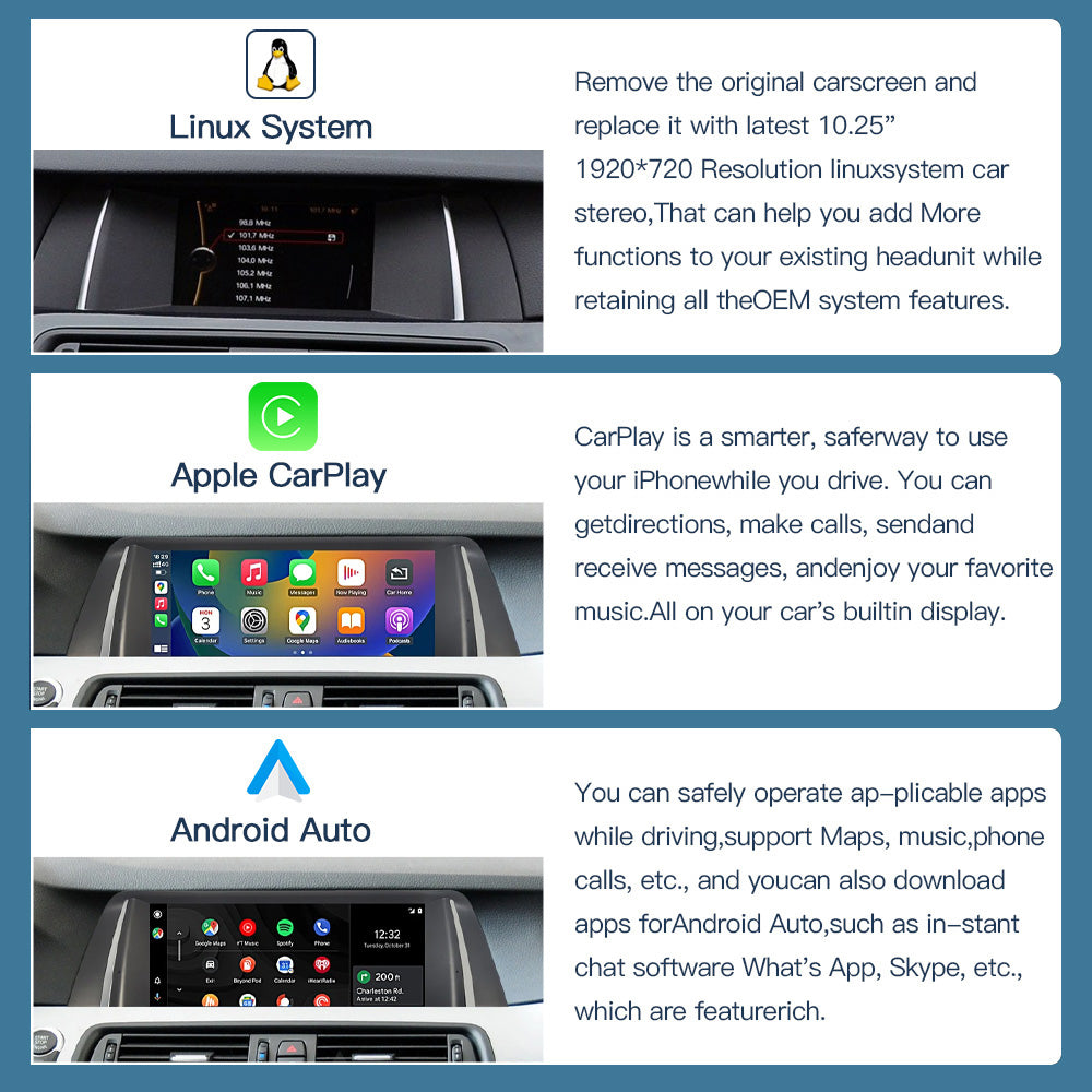 10.25 LINUX SCREEN BMW 5 SERIES F10 F11 2010-2017 UPGRADE Wireless Carplay/Android auto (CIC/NBT)