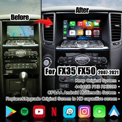 Wireless Apple Carplay/Android Auto for Infiniti FX35 FX50 G37 M45 QX60 Q70 GT-R Nissan Patrol 370Z 2008-2021
