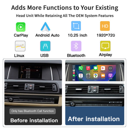 10.25 LINUX SCREEN BMW 5 SERIES F10 F11 2010-2017 UPGRADE Wireless Carplay/Android auto (CIC/NBT)